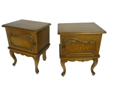 Pair Couple Vintage Nightstands End tables Dresser 50s Vanity Cabinets Louis XVI Cover