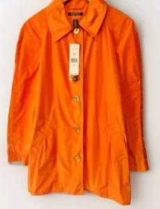 Ralph Lauren RL Womens Outdoor Orange Button Trench Coat Rain Jacket MED - Picture 1 of 4
