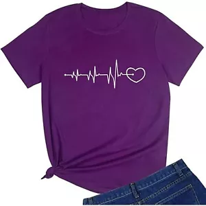 LOOKFACE Women Heartbeat Cute Graphic Cotton T-Shirt SZ S:NWT - Picture 1 of 9