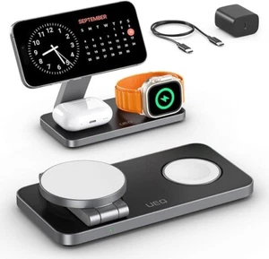 3-in-1 Fast Wireless Magnetic Folds Down Charging Station for Apple 15w Fast NEW - Picture 1 of 6