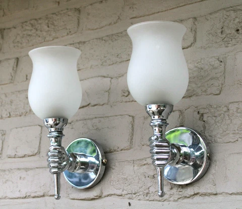 mid century pair chrome opaline hand sconces wall lights attr maison jansen Cover