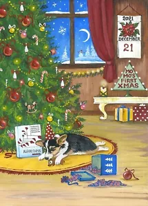 STAMPA ACEO DEL DIPINTO PEMBROKE GALLESE CORGI FOLK RYTA ALBERO DI NATALE REGALO FESTA - Foto 1 di 1
