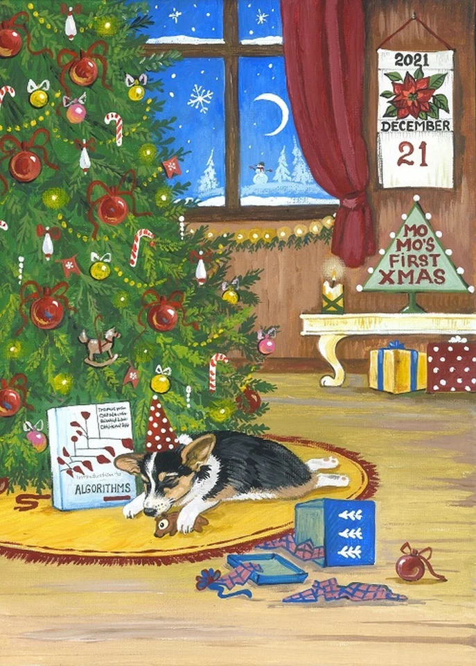 ACEO PRINT OF PAINTING PEMBROKE WELSH CORGI FOLK RYTA XMAS TREE HOLIDAY GIFT  - Image 1 of 1