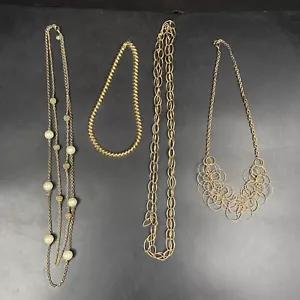 Lote de 4 Gold Tone Chain Statement Collar Retro Vintage Layered Modern Hoops - Imagen 1 de 13