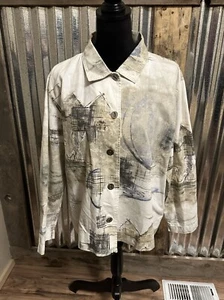 Chico's 3 Heavy Shirt Jacket Cotton Women’s XL Button Up Pockets Sketching - Picture 1 of 17