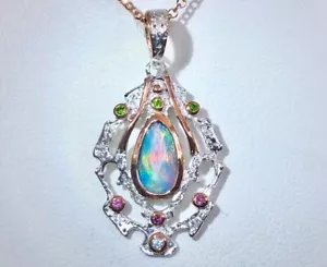 Australian semi- fire Opal Doublet ladies Pendant RUBY Emerald elegant rose - Picture 1 of 7
