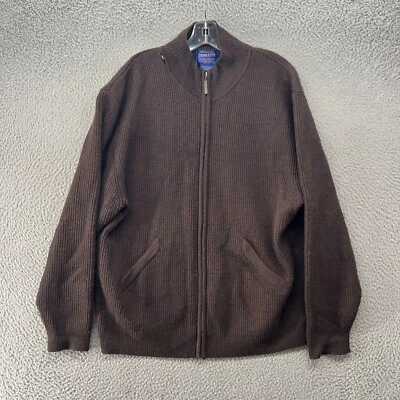 Suéter Pendleton Para Hombres Grande Marrón Lana Virgen Cremallera Completa Cárdigan Cuello Simulado * Foto 1 de 4