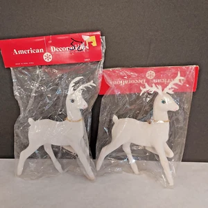 Vintage Pair White Flocked NOS NEW Reindeer Hong Kong Gold Chain 7inch - Picture 1 of 3