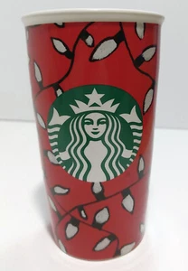 2016 Starbucks 12 fl oz Keramik Weihnachten Reise Kaffeebecher mit Deckel Lichterkette - Bild 1 von 11