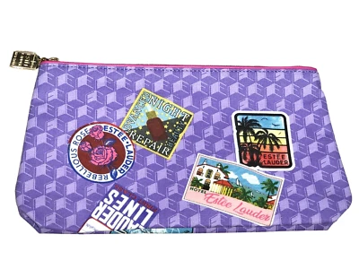 Nueva bolsa de maquillaje cosmético de viaje impresa ESTEE LAUDER 2 caras con etiqueta de equipaje rosa Foto 1 de 4