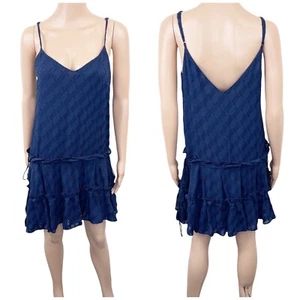 Rebecca Minkoff Tiered Spaghetti Strap V-neck drop tie waist Textured dress - Picture 1 of 12