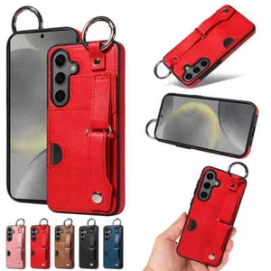 For Samsung S24 Ultra S23 S22 Plus Wrist Strap Ring Holder Leather Case Cover - Picture 1 of 31