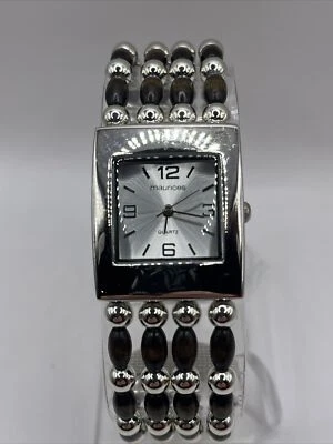 Reloj de cuarzo para mujer Maurices tono plateado brazalete brazalete cuentas marrones - batería nueva Foto 1 de 4