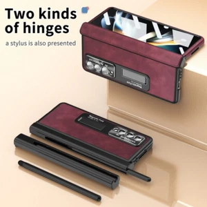 Für Samsung Z Fold 4 / 3 Stoßfest Hybrid Glas Leder Hart Klapp Case Hülle - Bild 1 von 28