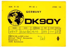 Tarjeta de radio QSL de colección Alemania DK9OY Detlef Det Reinecke Katensen 8 de octubre de 1980 - Imagen 1 de 2