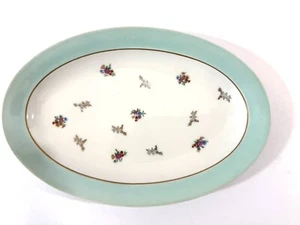 Limoges France Platter Floral Robins Egg Blue Rim Gold Edge 11”x7” Chastagner - Picture 1 of 8