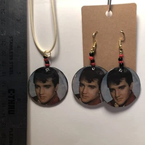 Vintage Elvis Presley Earrings And Necklace Set 1-1/2 Inch Round - Picture 1 of 4