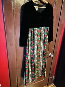 Vintage Cottager 60s 70s Velvet  Polyester Maxi Dress Boho Prairie Love Witch - Picture 1 of 10