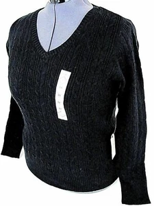 St John's Bay 3X Schwarz Zopfmuster Pullover V-Ausschnitt Weich Langarm Plus Einfarbig Neu - Bild 1 von 4