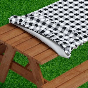 Vinyl Picnic Table Fitted Tablecloth Cover Checkered Design Flannel Backed Li... - Picture 1 of 7