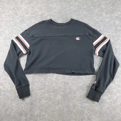 Champion Sweatshirt Womens Extra Small Black Crew Neck Long Sleeve Logo Cropped - Image 1 of 4
