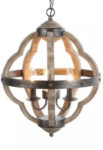 LNC Natural wood dining room chandelier 3-Light Weathered Gray Farmhouse - Picture 1 of 4