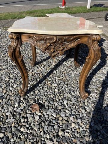 Vintage Italian Victorian Marble Wood Coffee & End Table￼ Ornate Baroque French Cover