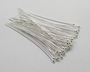 50 Pieces Headpins 925 Sterling Silver 22 Gauge 50mm Long Bali Silver Beads Pin