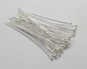 10 Pieces Head Pins 925 Sterling Silver 50mm Long 22 Gauge Wire Silver Headpins  - Picture 1 of 4