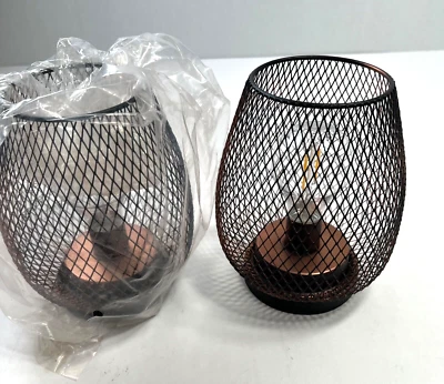 Retro Metal Cage Table Lamps (2) Battery Operated w/Timer - Image 1 of 4