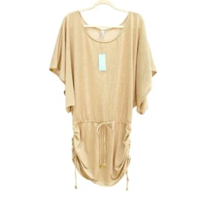 Luli Fama LG Cosita Buena South Beach Dress in Gold Rush Metallic Swim Coverup - Picture 1 of 6
