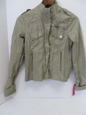 Jaqueta curta Xhilaration plissada com zíper frontal elástica laterais Sage Grn Jr Sm #7680 - Imagem 1 de 4