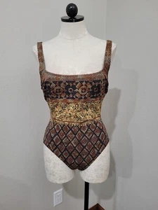 Vintage 90's Oscar de la Renta Swimwear one pice swimsuit size 12 sparkly retro - Picture 1 of 10