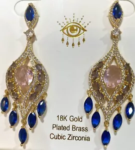 Eye Candy Earrings LA Drop 18K Gold Plated Lena Goldplated & Cubic Zirconia - Picture 1 of 12
