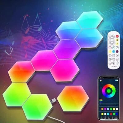 6/12X LED Hexagon Licht Panel RGB Sechseck Wandleuchte Büros Gaming Atmosphäre - Bild 1 von 4
