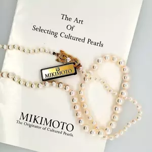 Collar de Perlas Graduadas Original Mikimoto 18"" Largo Oro Amarillo 18k Cerradura. - Imagen 1 de 11