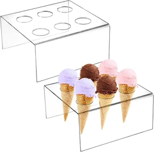 2 Pack 6 Holes Acrylic Ice Cream Cone Holder Stand, Clear Ice Cream Crisp Tube C - Picture 1 of 6