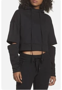 Alo Sweatshirt Peak Cutout Long Sleeve Pullover Crop Hoodie Black Size Small - Picture 1 of 10