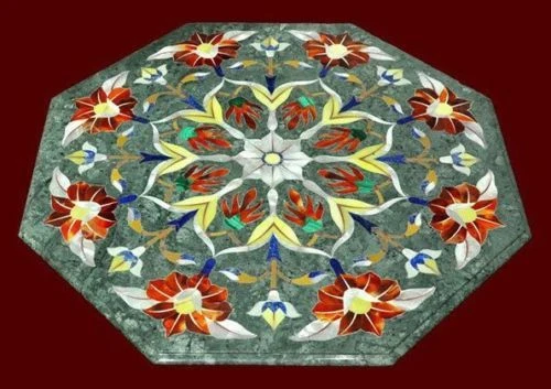 18" Green Marble Semi Precious Stones pietra dura handmade Work decor - Image 1 of 1