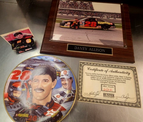 Davey Allison Lot Plaque, Collector Plate by Chuck Jones and Racing Champion Car Cover