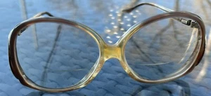 Vintage 70s 80s Drop Arm Eyeglasses Frames Oversized Hipster Caramel Brown - Picture 1 of 4