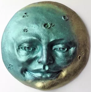 Scultura da parete turchese e oro 8" luna piena di Claybraven in colori metallizzati - Foto 1 di 5