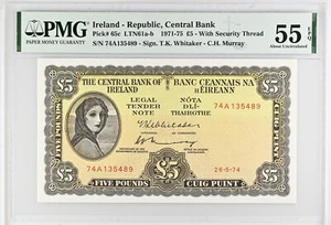 Irland | 1974 | 5 Pounds | P.65c | 74 A 135489 | PMG GRADED | aUNC - Bild 1 von 2