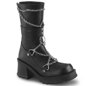 BRATTY-120 Damenia vegan Damen wadenhohe Stiefel Ketten Nieten schwarz Lederlook - Picture 1 of 1