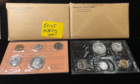 2 - 1955 UNITED STATES MINT SILVER PROOF SETS ERROR MISSING SEALS Cover