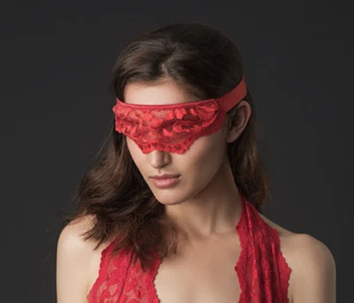 Rose Powder Red Lace Sheer Eye Mask with long laces (blindfold is also available - Image 1 of 4