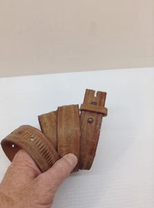 VTG Tony Lama Genuine Lizard Belt 38 Brown Zig-Zag Stitch Made in USA 20549 - Picture 1 of 8