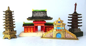 ASIATISCHER PAGODENTEMPEL LOT VIER VINTAGE SOUVENIR GEBÄUDE REPLIKEN CHINA JAPAN - Bild 1 von 10