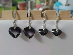 Christmas gift 2 pairs Grey heart earrings Swarovski Crystal Elements New TkMaxx - Picture 1 of 8
