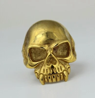 Anillo de acero inoxidable de titanio con cabeza de calavera dorada de moda hip hop/punk para hombre 8-10 Foto 1 de 4